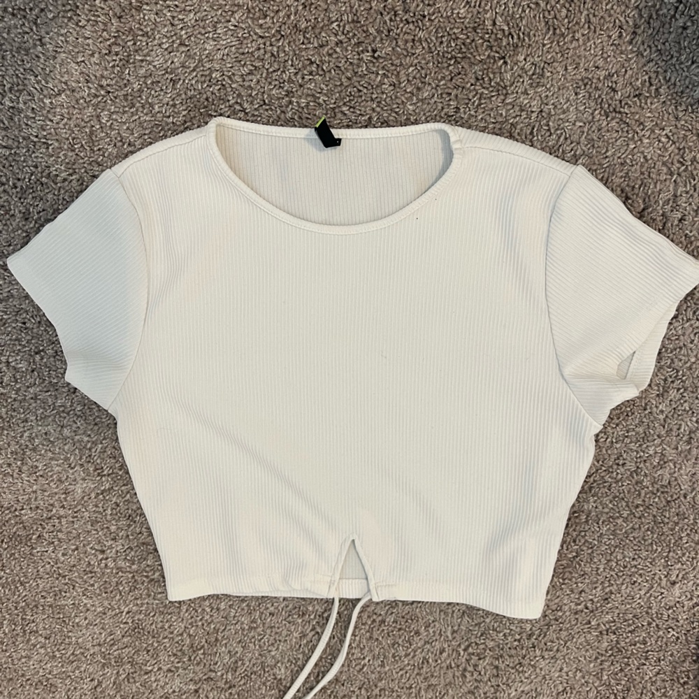 White crop top with strings tie from back
